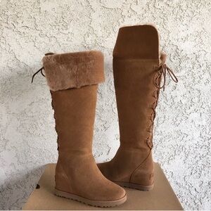 NWOB Ugg CHESTNUT FEMME OVER THE KNEE WEDGE BOOT Size 8